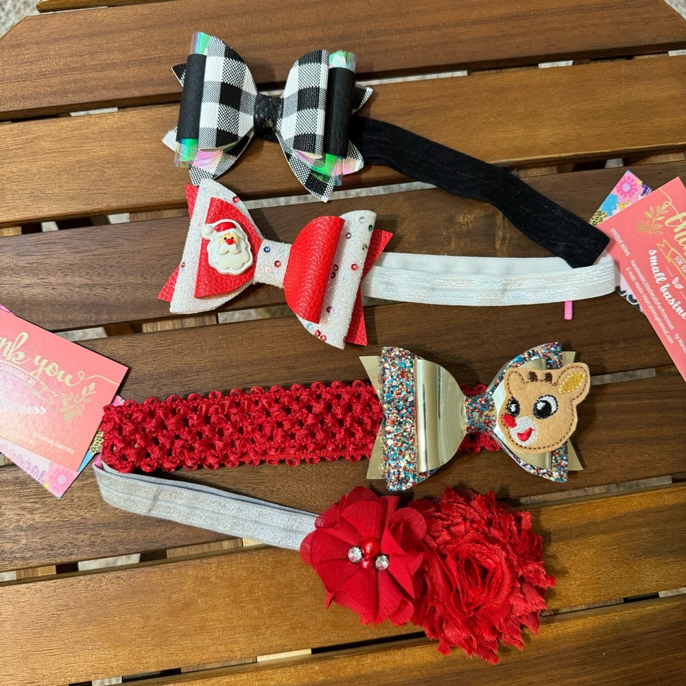 NWOT Handmade Christmas Headbands  4pcs / Baby Girls/ Size: 3-6 months